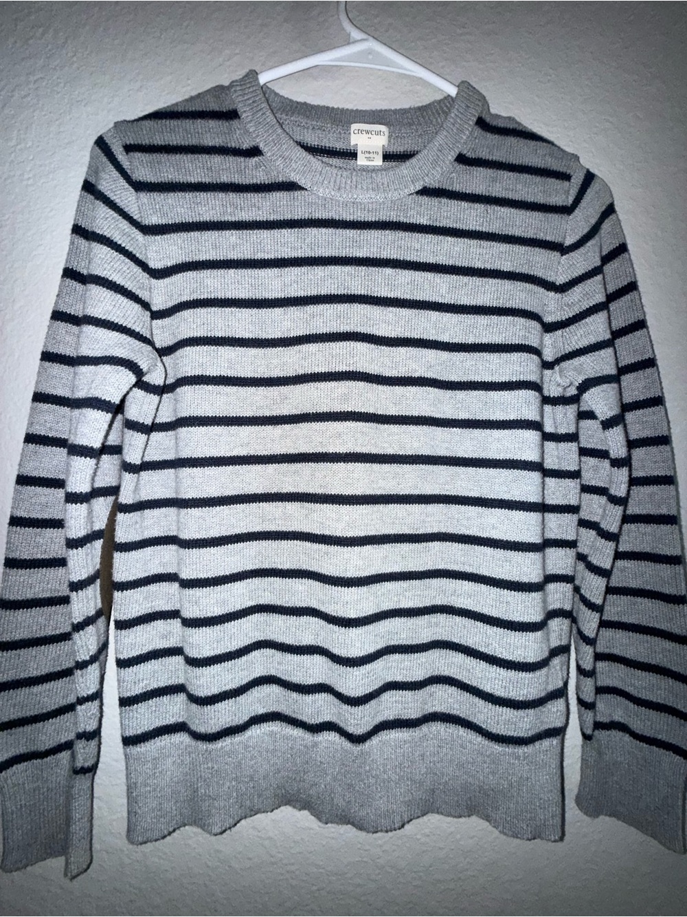 Crewcuts Boys L(10-12)  Gray and Black Striped Crewneck Sweater